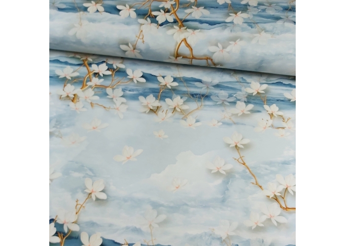 DZIANINA SINGIEL JERSEY - KWIATY MAGNOLII - 190g/m²/180cm